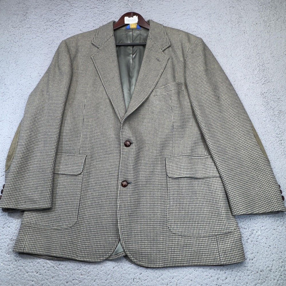 Pendleton Sport Coat Mens 44 Long Tan Gray Wool Blazer Elbow Patch Jacket USA